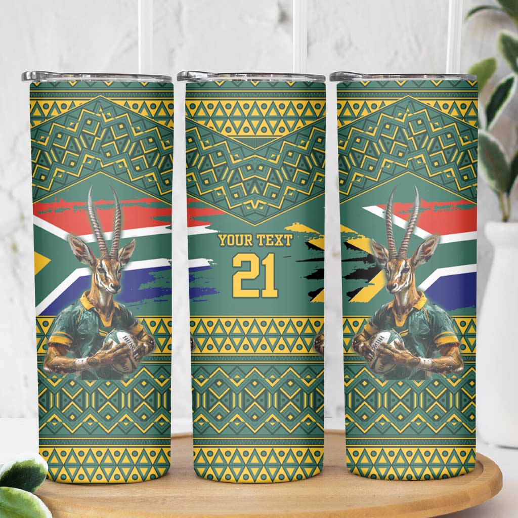 Custom South Africa Rugby Bokke Mascot Skinny Tumbler With Flag Style - Wonder Print Shop