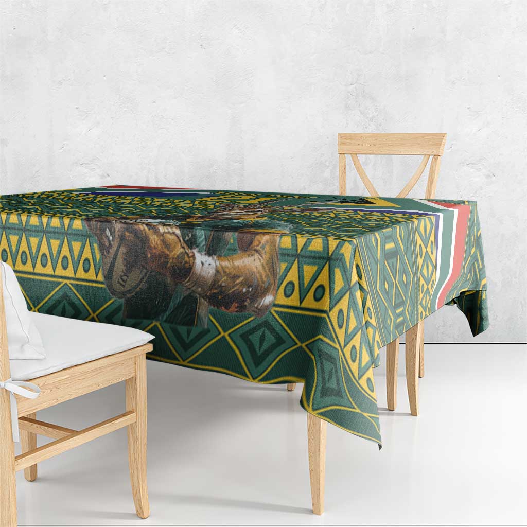 Custom South Africa Rugby Bokke Mascot Tablecloth With Flag Style - Wonder Print Shop