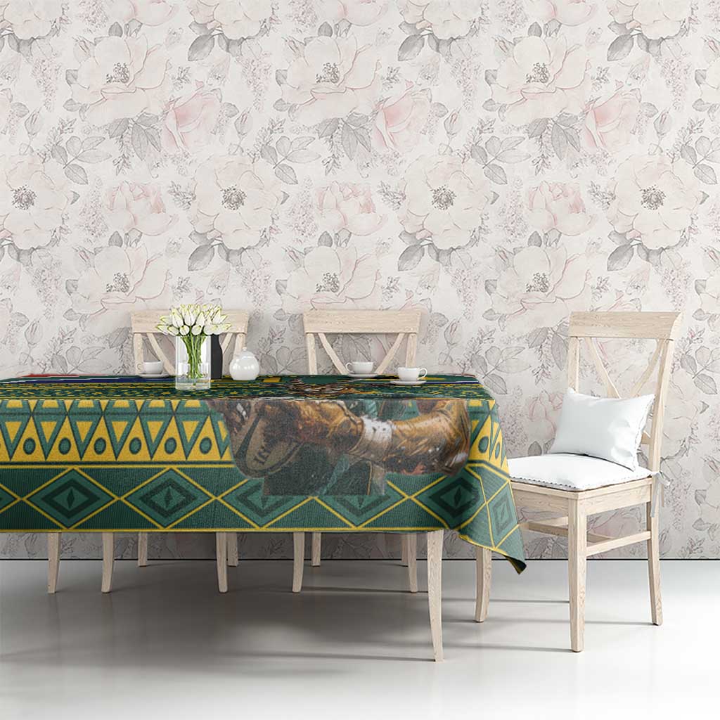 Custom South Africa Rugby Bokke Mascot Tablecloth With Flag Style - Wonder Print Shop