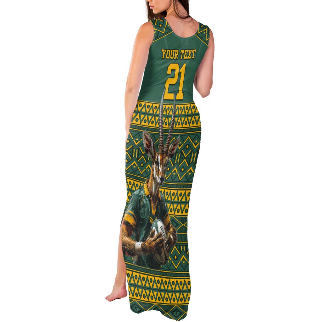 Custom South Africa Rugby Bokke Mascot Tank Maxi Dress With Flag Style - Wonder Print Shop