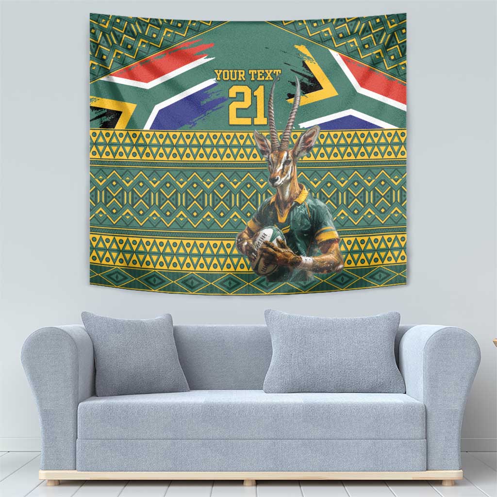 Custom South Africa Rugby Bokke Mascot Tapestry With Flag Style - Wonder Print Shop