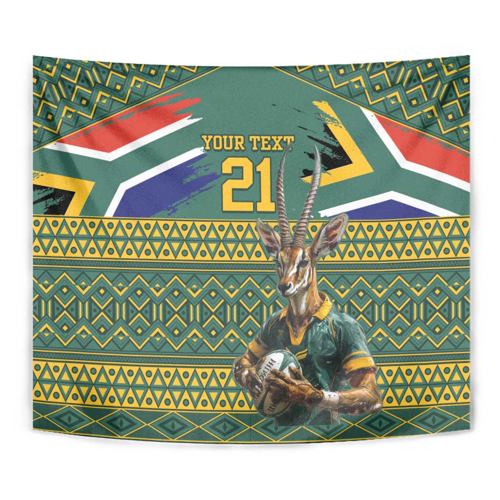 Custom South Africa Rugby Bokke Mascot Tapestry With Flag Style - Wonder Print Shop