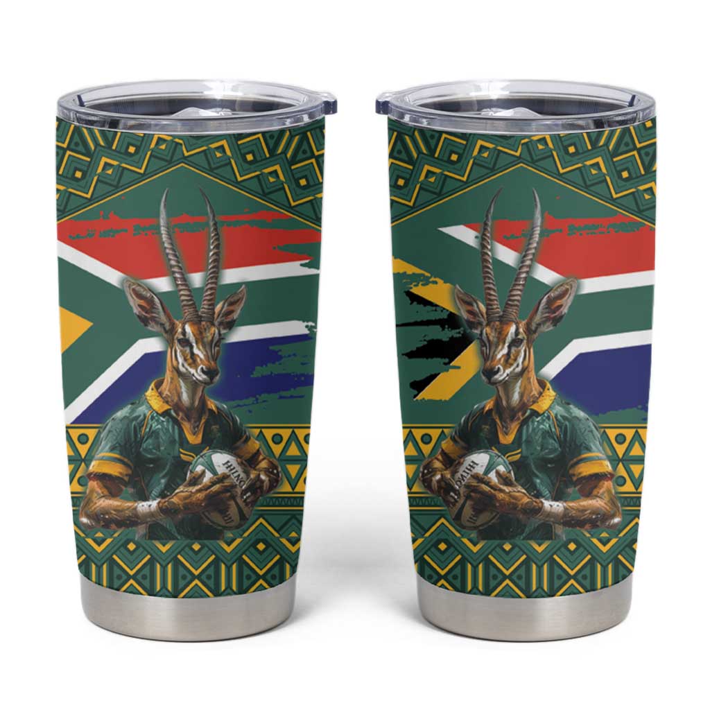 Custom South Africa Rugby Bokke Mascot Tumbler Cup With Flag Style - Wonder Print Shop