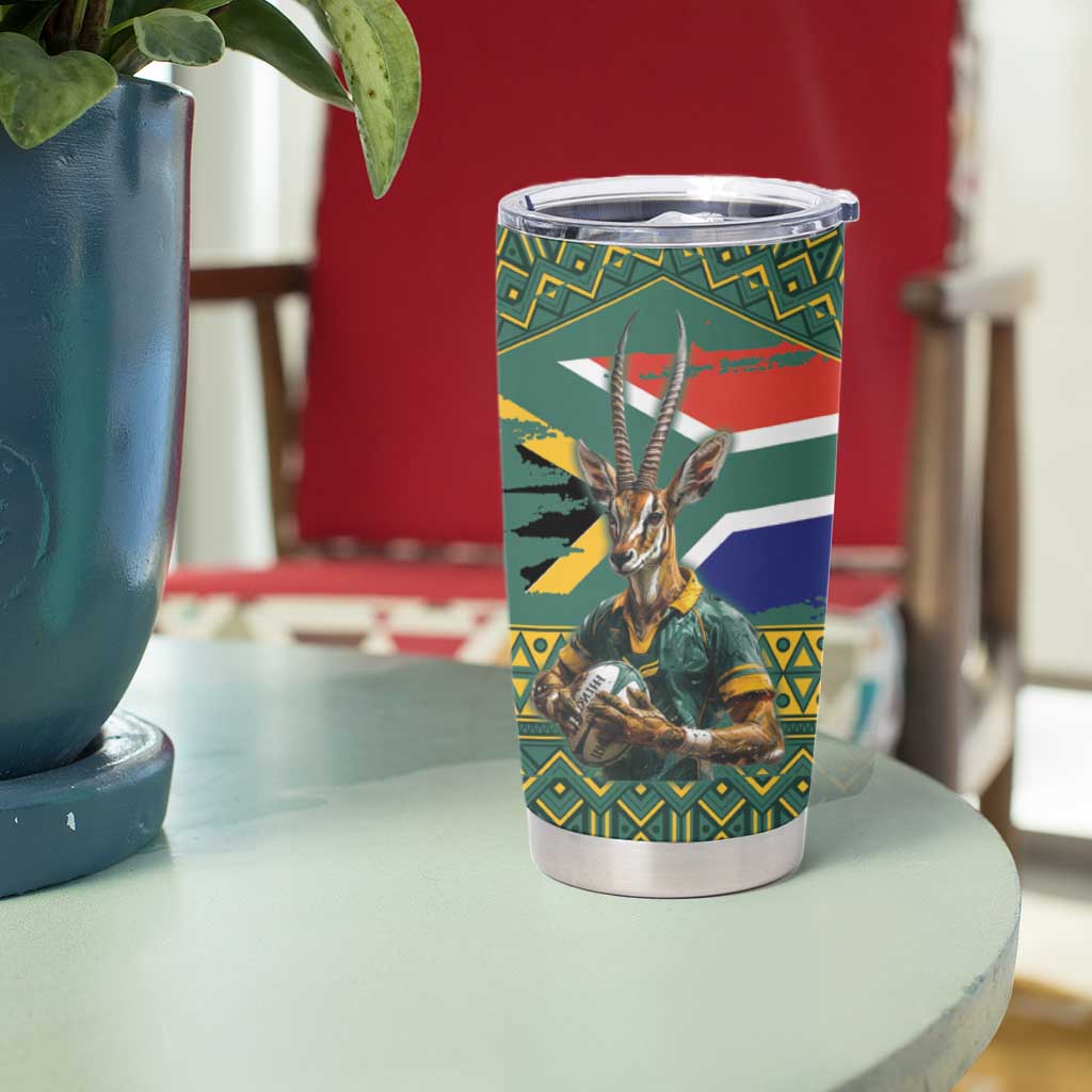 Custom South Africa Rugby Bokke Mascot Tumbler Cup With Flag Style - Wonder Print Shop