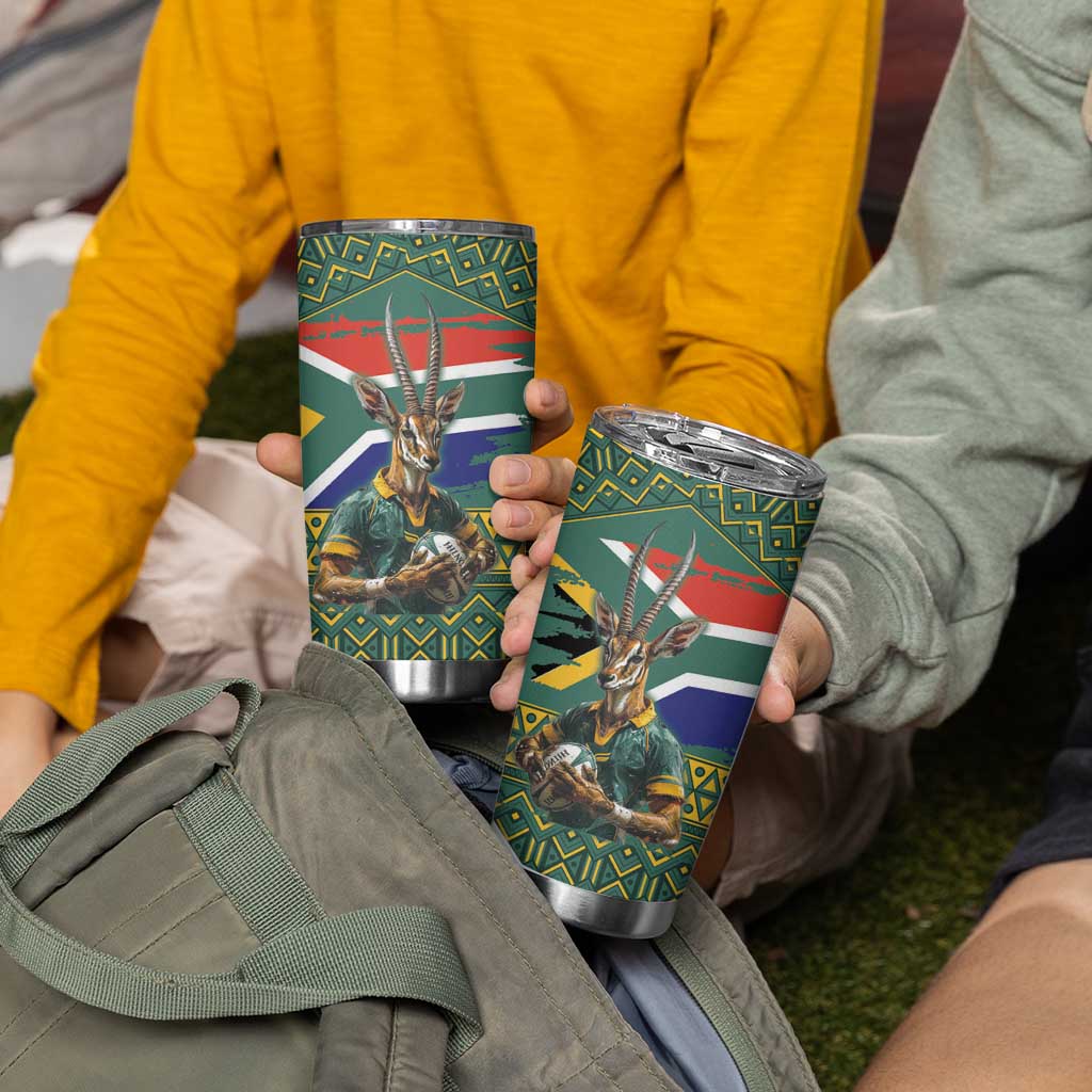 Custom South Africa Rugby Bokke Mascot Tumbler Cup With Flag Style - Wonder Print Shop