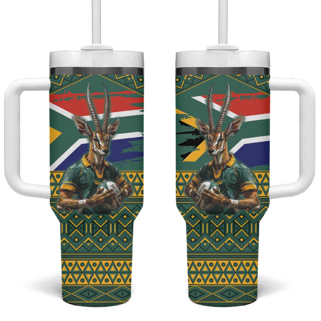 Custom South Africa Rugby Bokke Mascot Tumbler With Handle With Flag Style - Wonder Print Shop