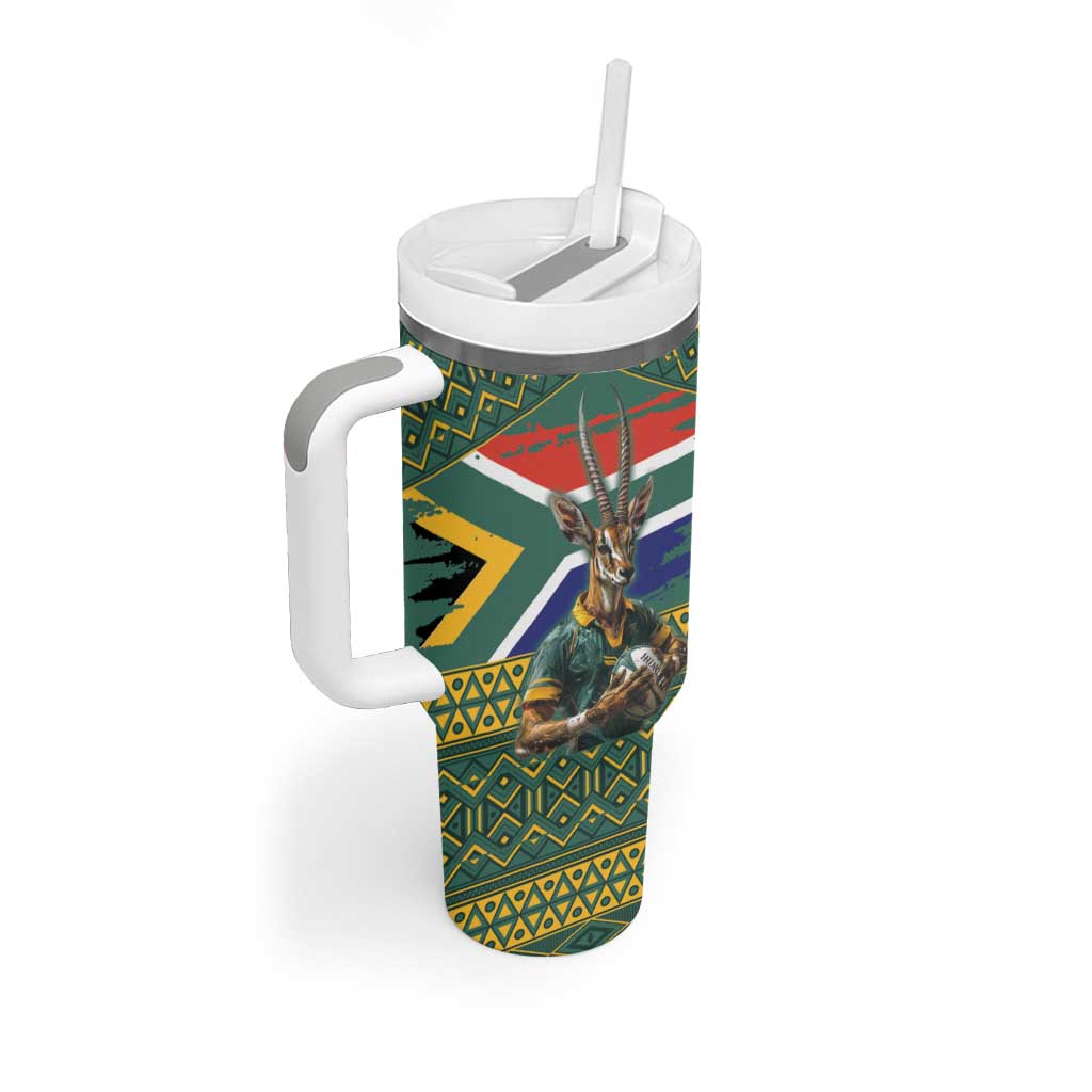 Custom South Africa Rugby Bokke Mascot Tumbler With Handle With Flag Style - Wonder Print Shop