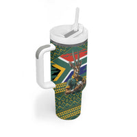 Custom South Africa Rugby Bokke Mascot Tumbler With Handle With Flag Style - Wonder Print Shop