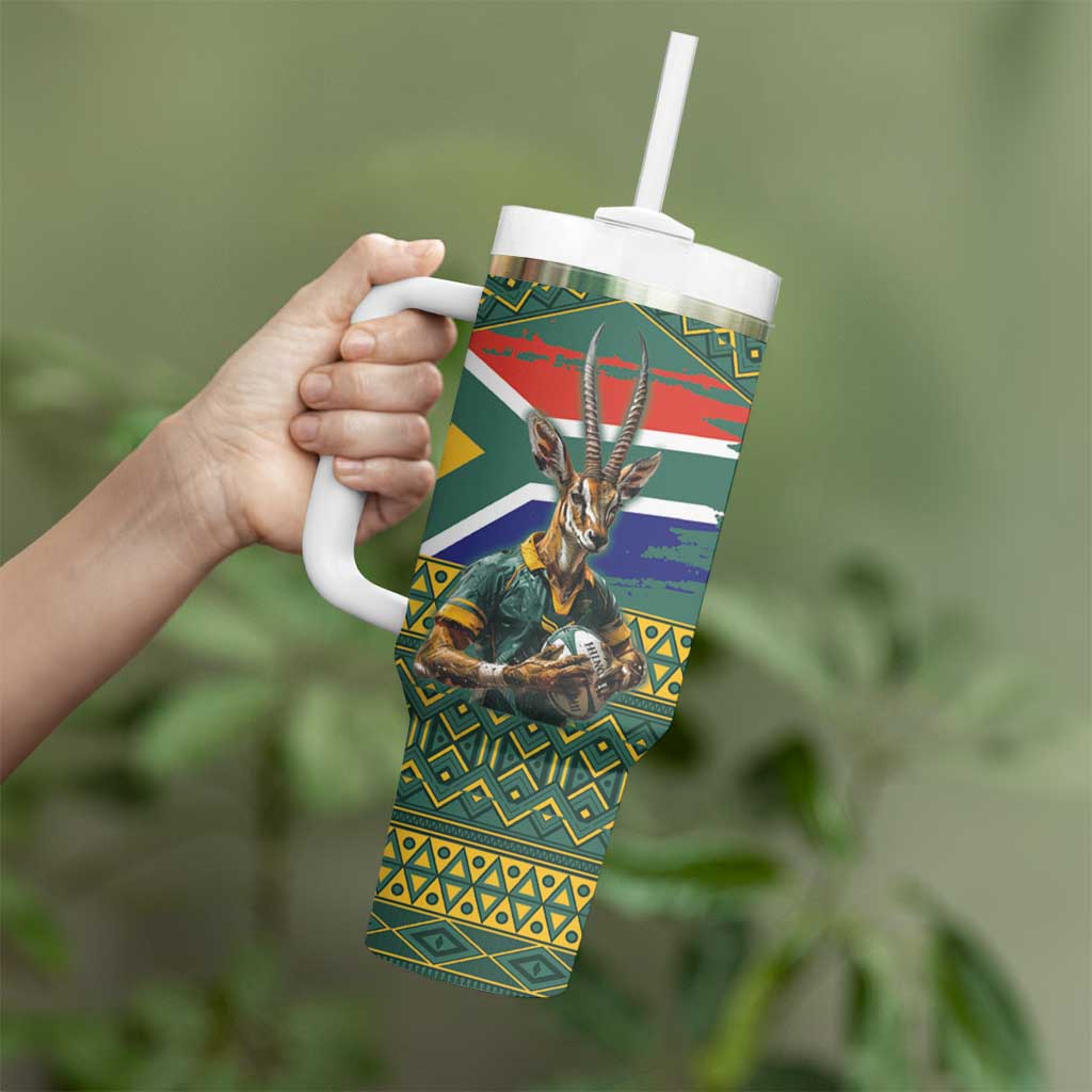 Custom South Africa Rugby Bokke Mascot Tumbler With Handle With Flag Style - Wonder Print Shop