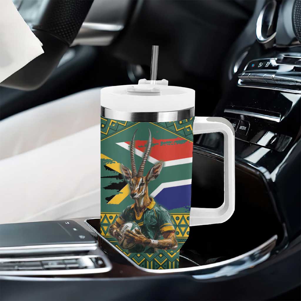 Custom South Africa Rugby Bokke Mascot Tumbler With Handle With Flag Style - Wonder Print Shop