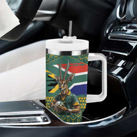 Custom South Africa Rugby Bokke Mascot Tumbler With Handle With Flag Style - Wonder Print Shop