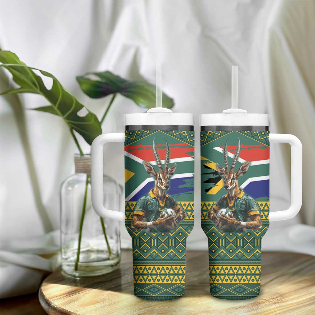 Custom South Africa Rugby Bokke Mascot Tumbler With Handle With Flag Style - Wonder Print Shop