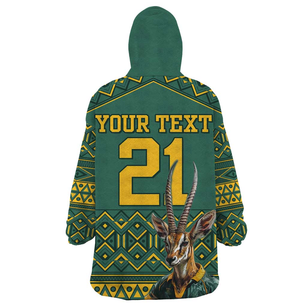 Custom South Africa Rugby Bokke Mascot Wearable Blanket Hoodie With Flag Style - Wonder Print Shop