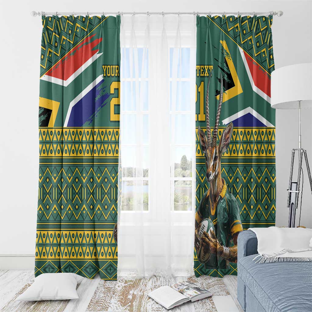 Custom South Africa Rugby Bokke Mascot Window Curtain With Flag Style - Wonder Print Shop