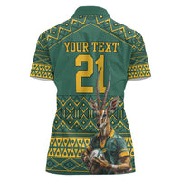 Custom South Africa Rugby Bokke Mascot Women Polo Shirt With Flag Style - Wonder Print Shop