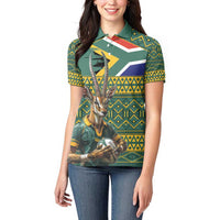 Custom South Africa Rugby Bokke Mascot Women Polo Shirt With Flag Style - Wonder Print Shop