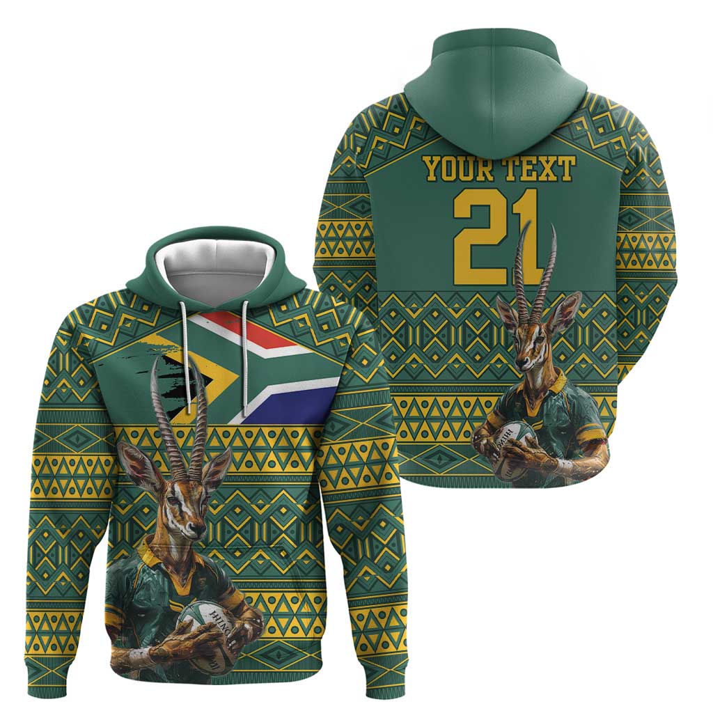 Custom South Africa Rugby Bokke Mascot Zip Hoodie With Flag Style - Wonder Print Shop