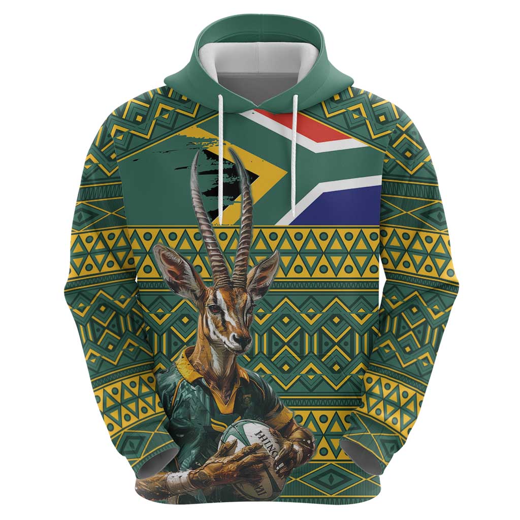 Custom South Africa Rugby Bokke Mascot Zip Hoodie With Flag Style - Wonder Print Shop