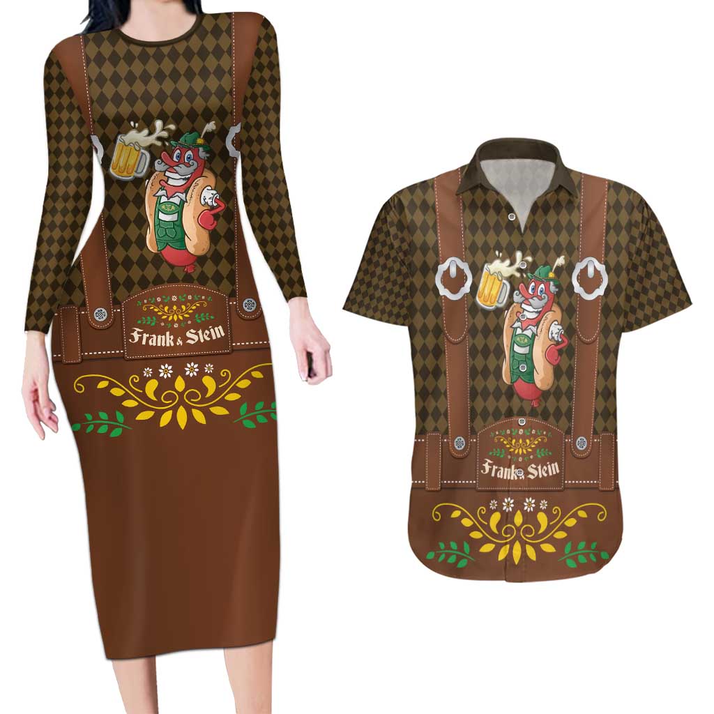Frank & Stein Oktoberfest Couples Matching Long Sleeve Bodycon Dress and Hawaiian Shirt Beer Festival German Bavarian - Wonder Print Shop