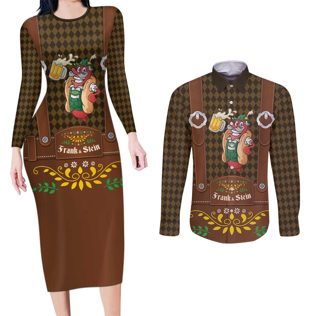 Frank & Stein Oktoberfest Couples Matching Long Sleeve Bodycon Dress and Long Sleeve Button Shirt Beer Festival German Bavarian - Wonder Print Shop
