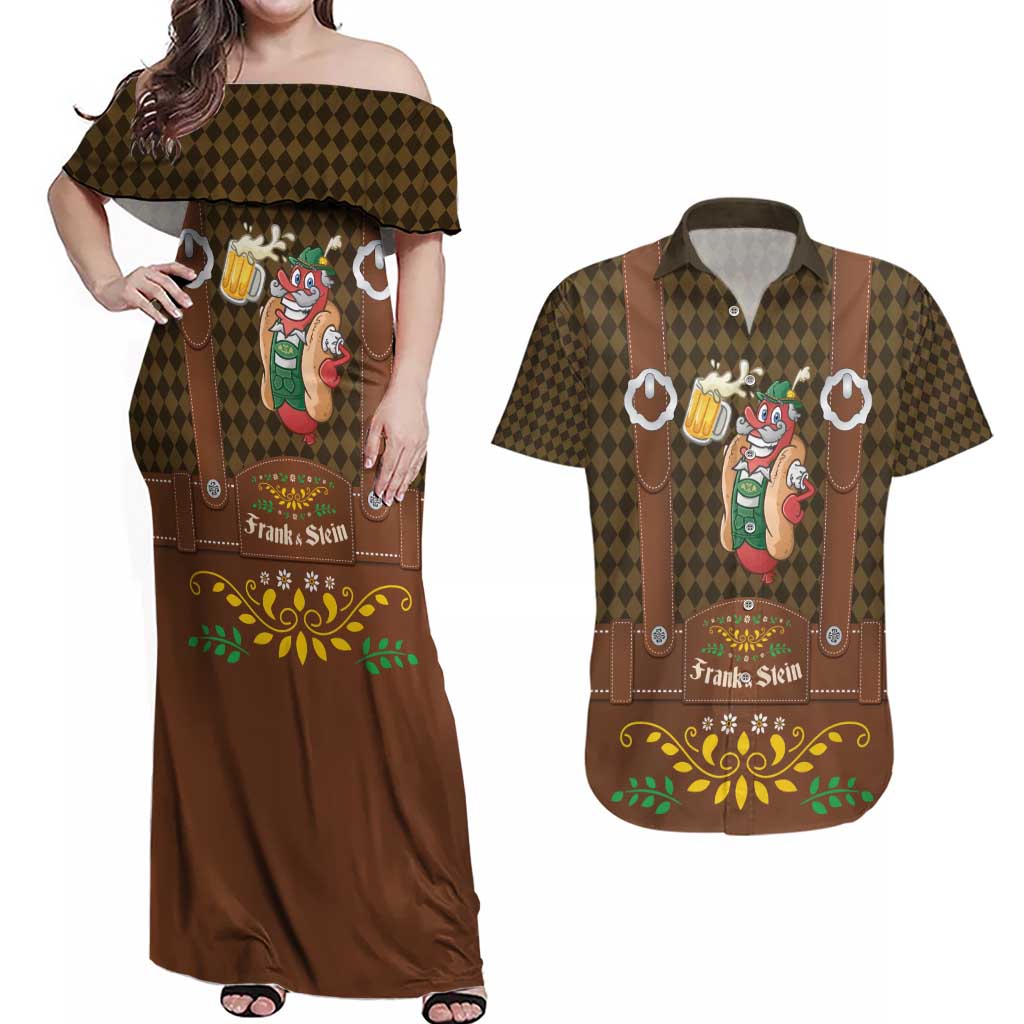 Frank & Stein Oktoberfest Couples Matching Off Shoulder Maxi Dress and Hawaiian Shirt Beer Festival German Bavarian - Wonder Print Shop