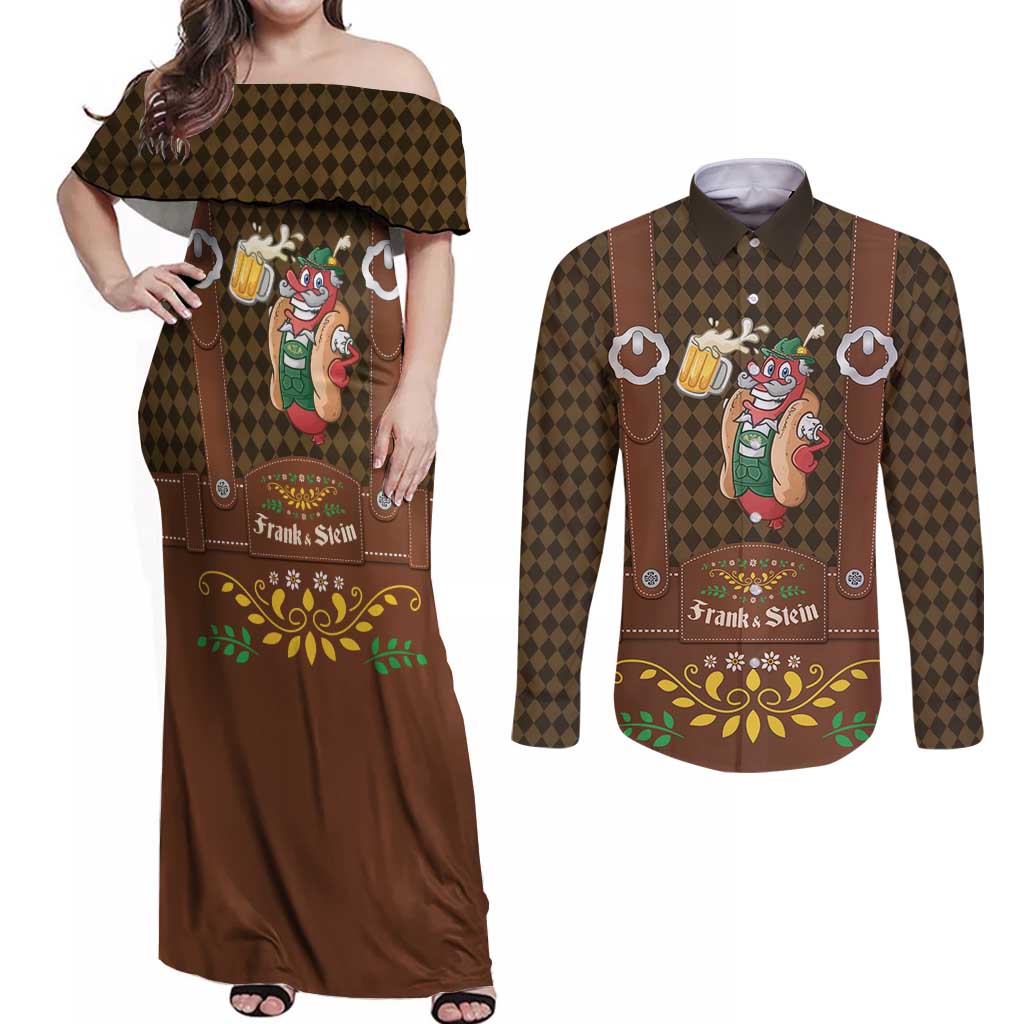 Frank & Stein Oktoberfest Couples Matching Off Shoulder Maxi Dress and Long Sleeve Button Shirt Beer Festival German Bavarian - Wonder Print Shop