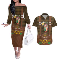 Frank & Stein Oktoberfest Couples Matching Off The Shoulder Long Sleeve Dress and Hawaiian Shirt Beer Festival German Bavarian - Wonder Print Shop