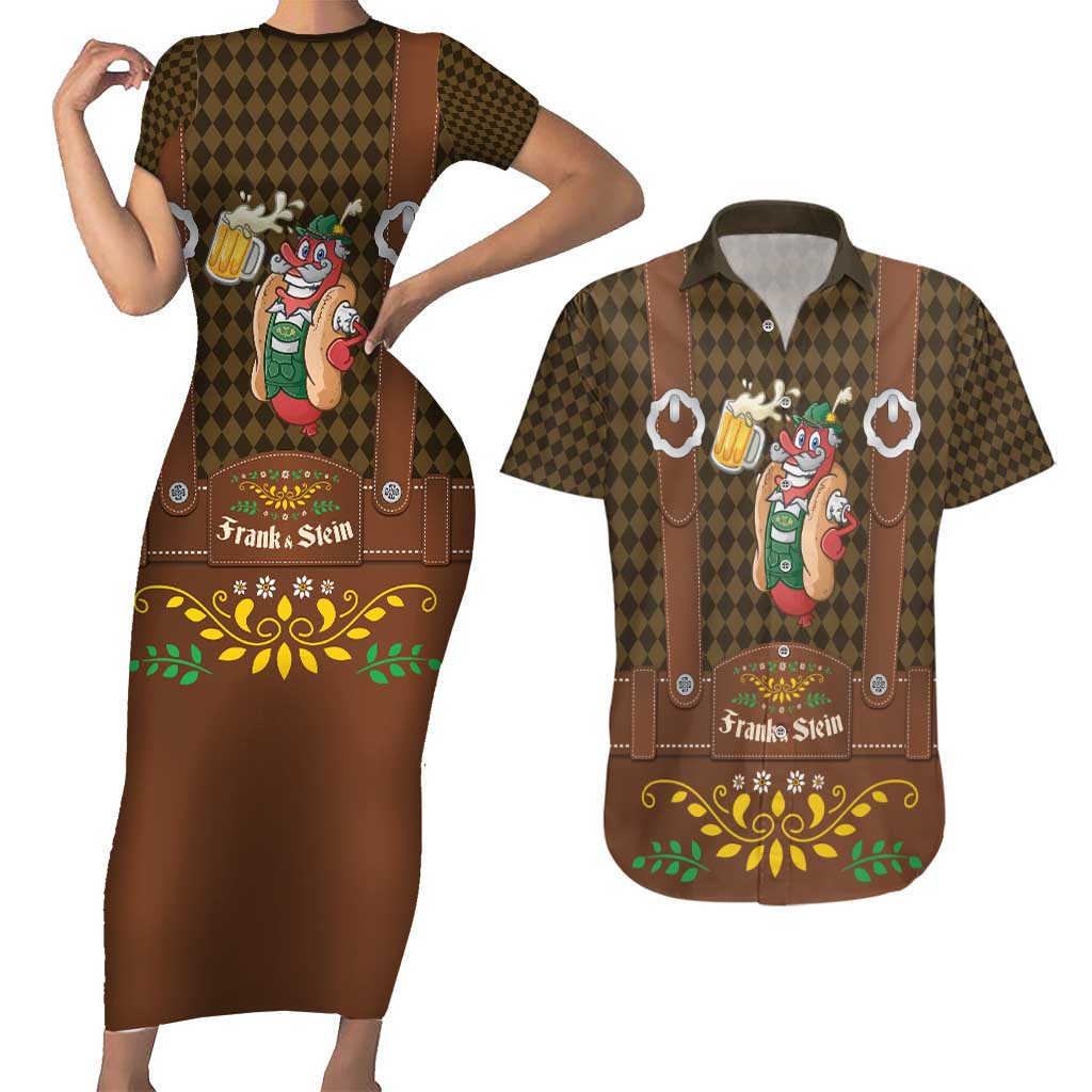 Frank & Stein Oktoberfest Couples Matching Short Sleeve Bodycon Dress and Hawaiian Shirt Beer Festival German Bavarian - Wonder Print Shop