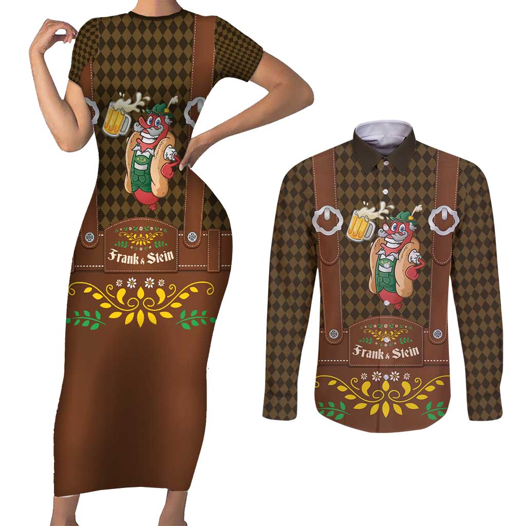 Frank & Stein Oktoberfest Couples Matching Short Sleeve Bodycon Dress and Long Sleeve Button Shirt Beer Festival German Bavarian - Wonder Print Shop