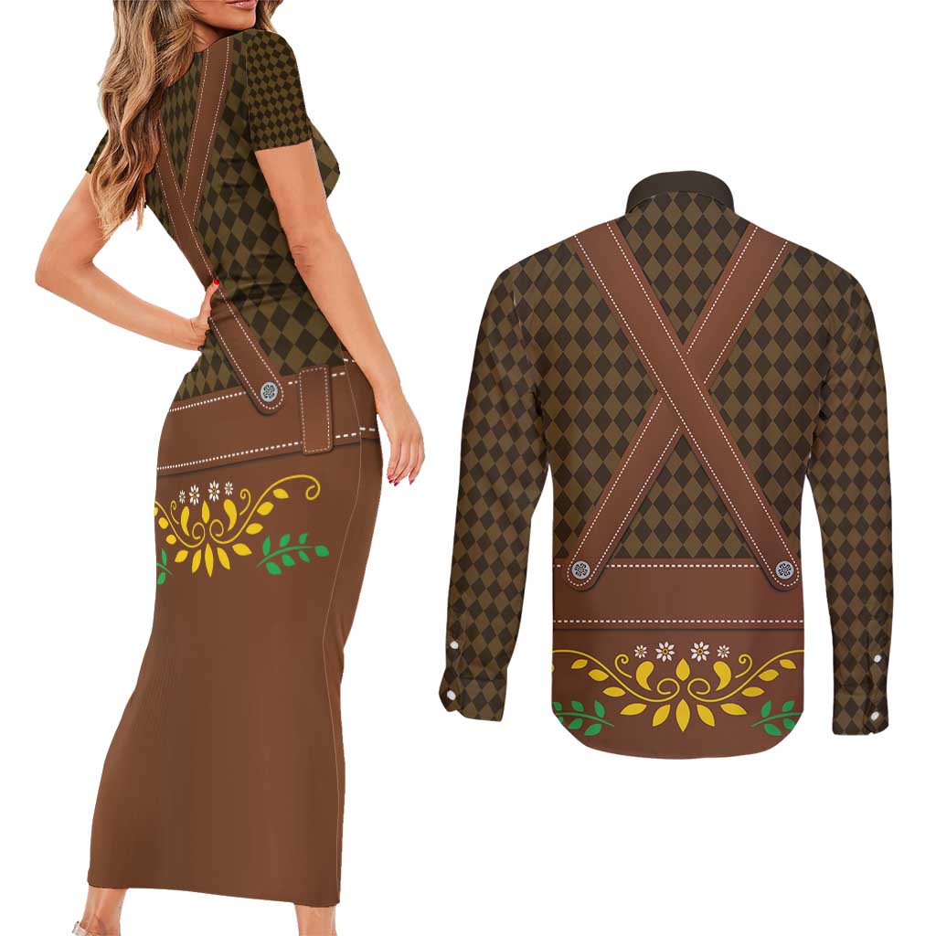 Frank & Stein Oktoberfest Couples Matching Short Sleeve Bodycon Dress and Long Sleeve Button Shirt Beer Festival German Bavarian - Wonder Print Shop