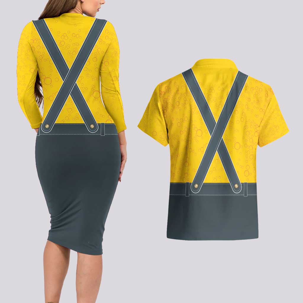 Lederhosen Oktoberfest Couples Matching Long Sleeve Bodycon Dress and Hawaiian Shirt Bavarian Beer Time - Wonder Print Shop