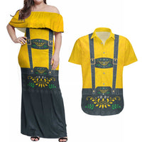 Lederhosen Oktoberfest Couples Matching Off Shoulder Maxi Dress and Hawaiian Shirt Bavarian Beer Time - Wonder Print Shop