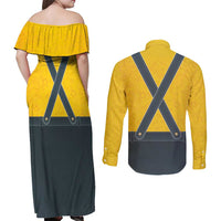 Lederhosen Oktoberfest Couples Matching Off Shoulder Maxi Dress and Long Sleeve Button Shirt Bavarian Beer Time - Wonder Print Shop