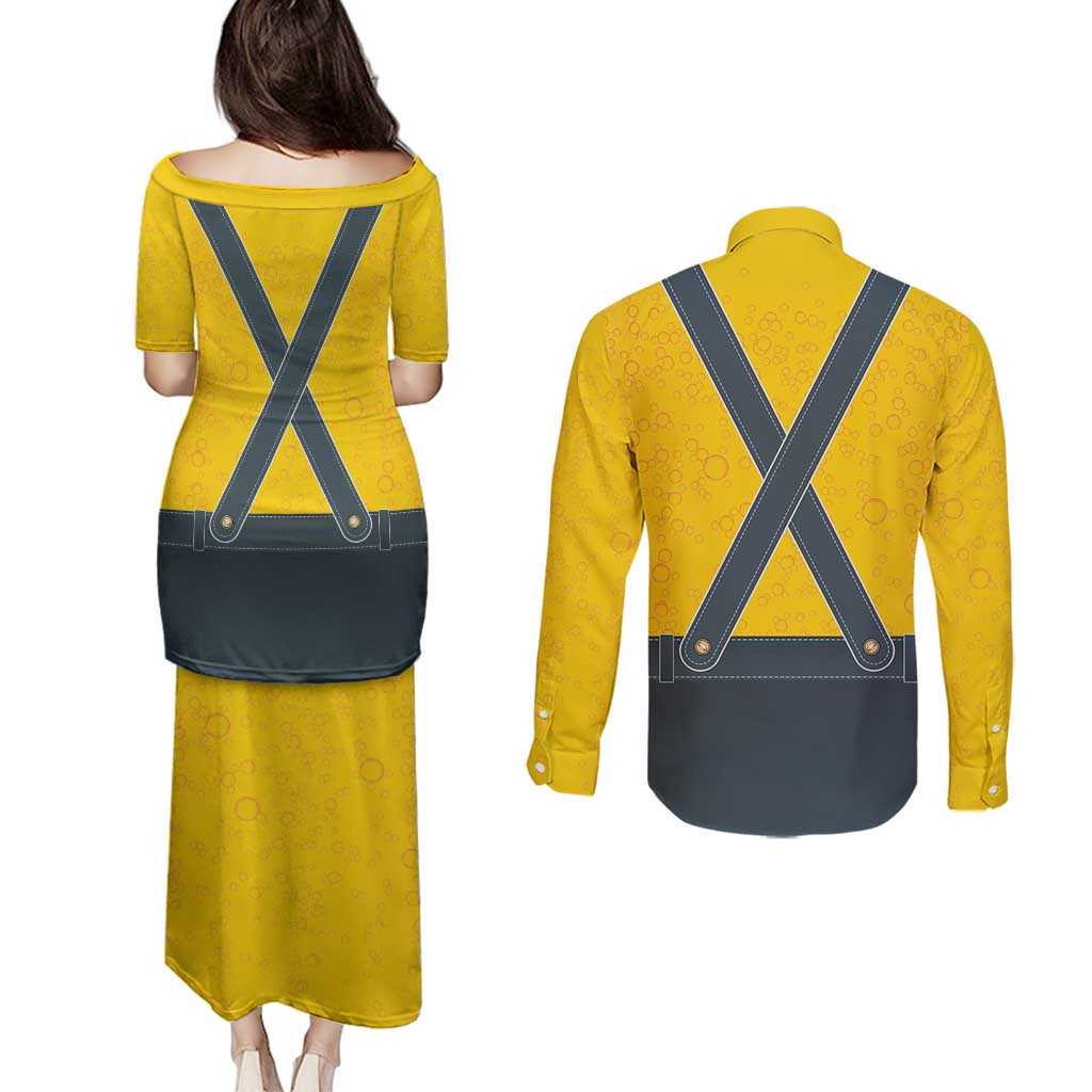 Lederhosen Oktoberfest Couples Matching Puletasi and Long Sleeve Button Shirt Bavarian Beer Time - Wonder Print Shop