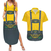 Lederhosen Oktoberfest Couples Matching Summer Maxi Dress and Hawaiian Shirt Bavarian Beer Time - Wonder Print Shop
