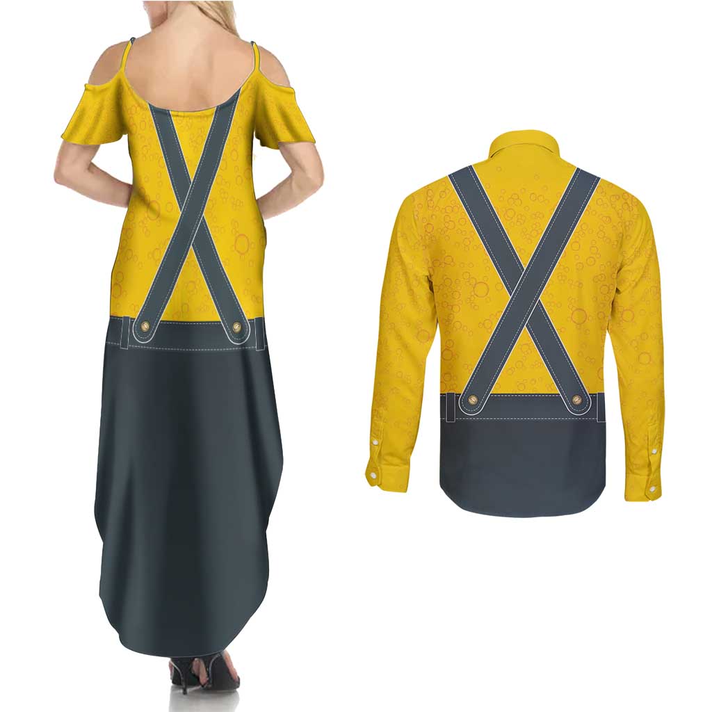 Lederhosen Oktoberfest Couples Matching Summer Maxi Dress and Long Sleeve Button Shirt Bavarian Beer Time - Wonder Print Shop