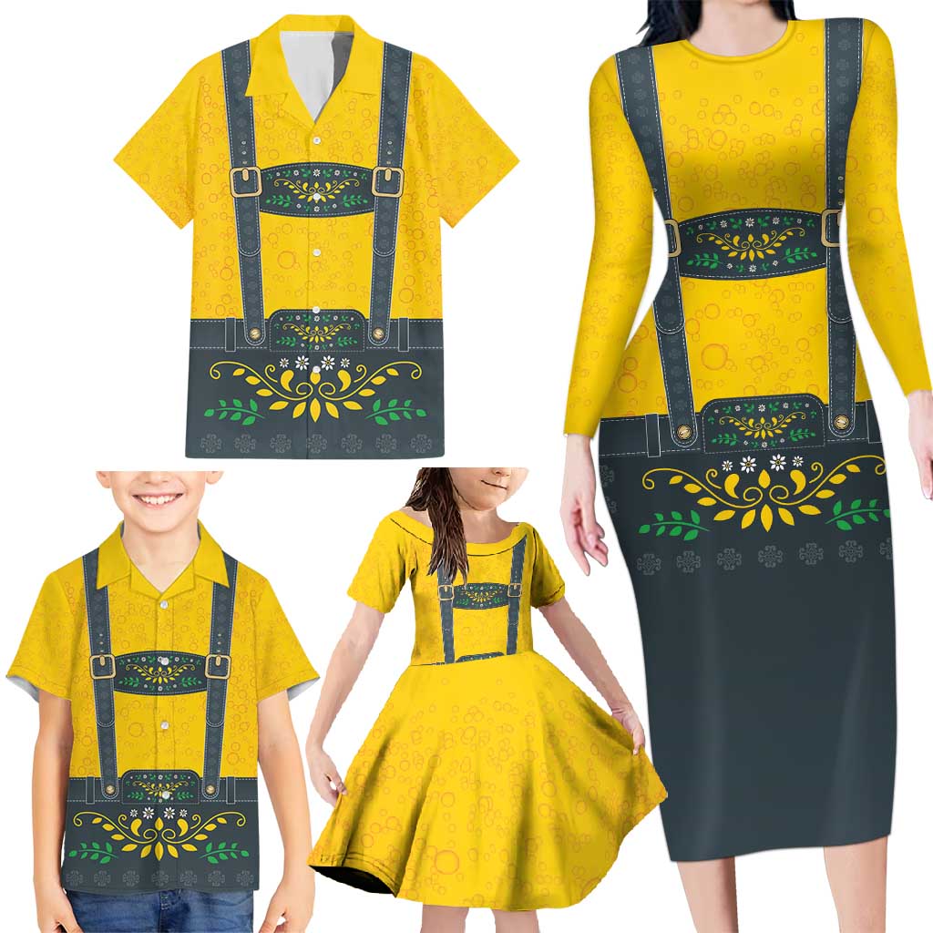 Lederhosen Oktoberfest Family Matching Long Sleeve Bodycon Dress and Hawaiian Shirt Bavarian Beer Time - Wonder Print Shop