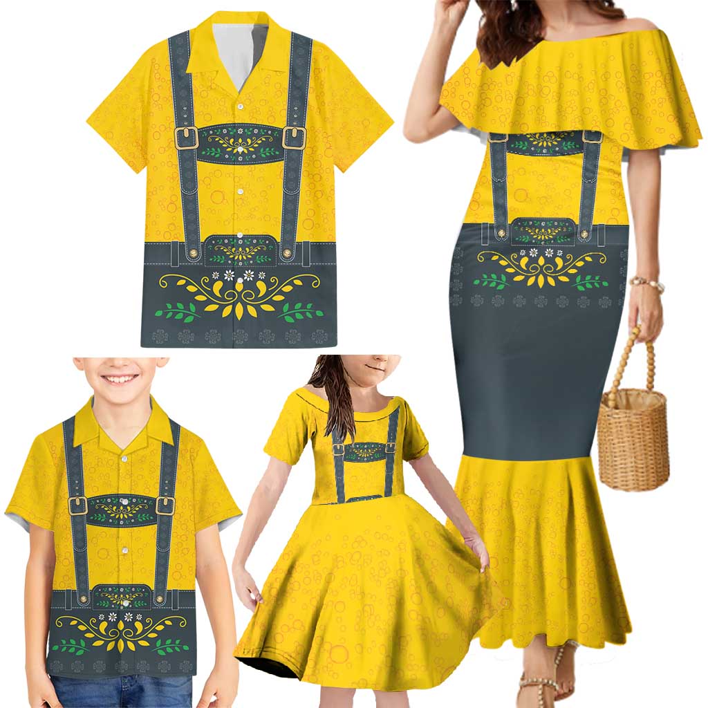 Lederhosen Oktoberfest Family Matching Mermaid Dress and Hawaiian Shirt Bavarian Beer Time - Wonder Print Shop
