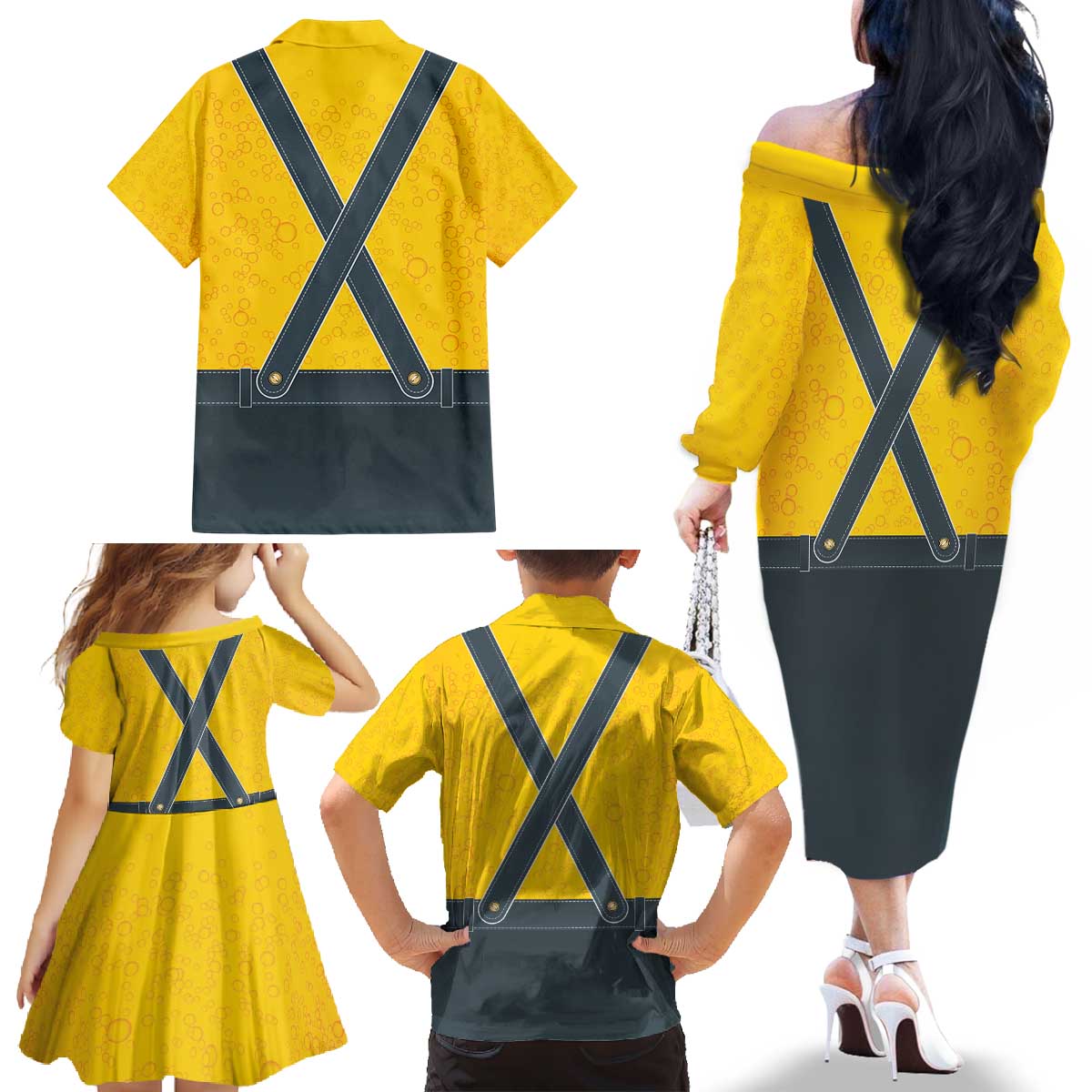 Lederhosen Oktoberfest Family Matching Off The Shoulder Long Sleeve Dress and Hawaiian Shirt Bavarian Beer Time - Wonder Print Shop