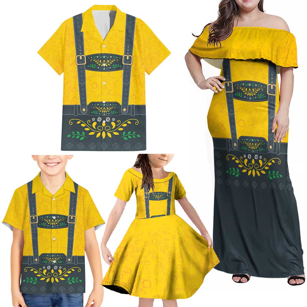 Lederhosen Oktoberfest Family Matching Off Shoulder Maxi Dress and Hawaiian Shirt Bavarian Beer Time - Wonder Print Shop