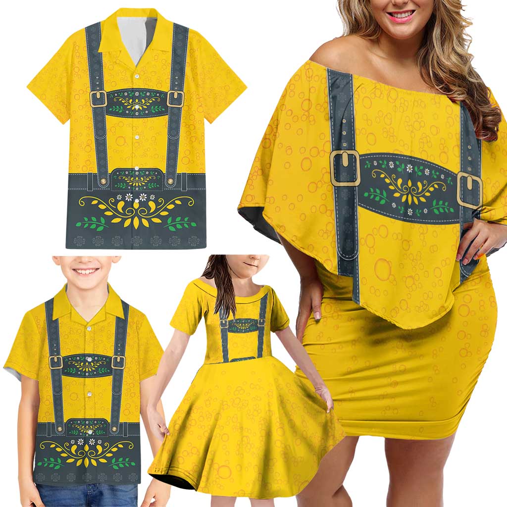 Lederhosen Oktoberfest Family Matching Off Shoulder Short Dress and Hawaiian Shirt Bavarian Beer Time - Wonder Print Shop