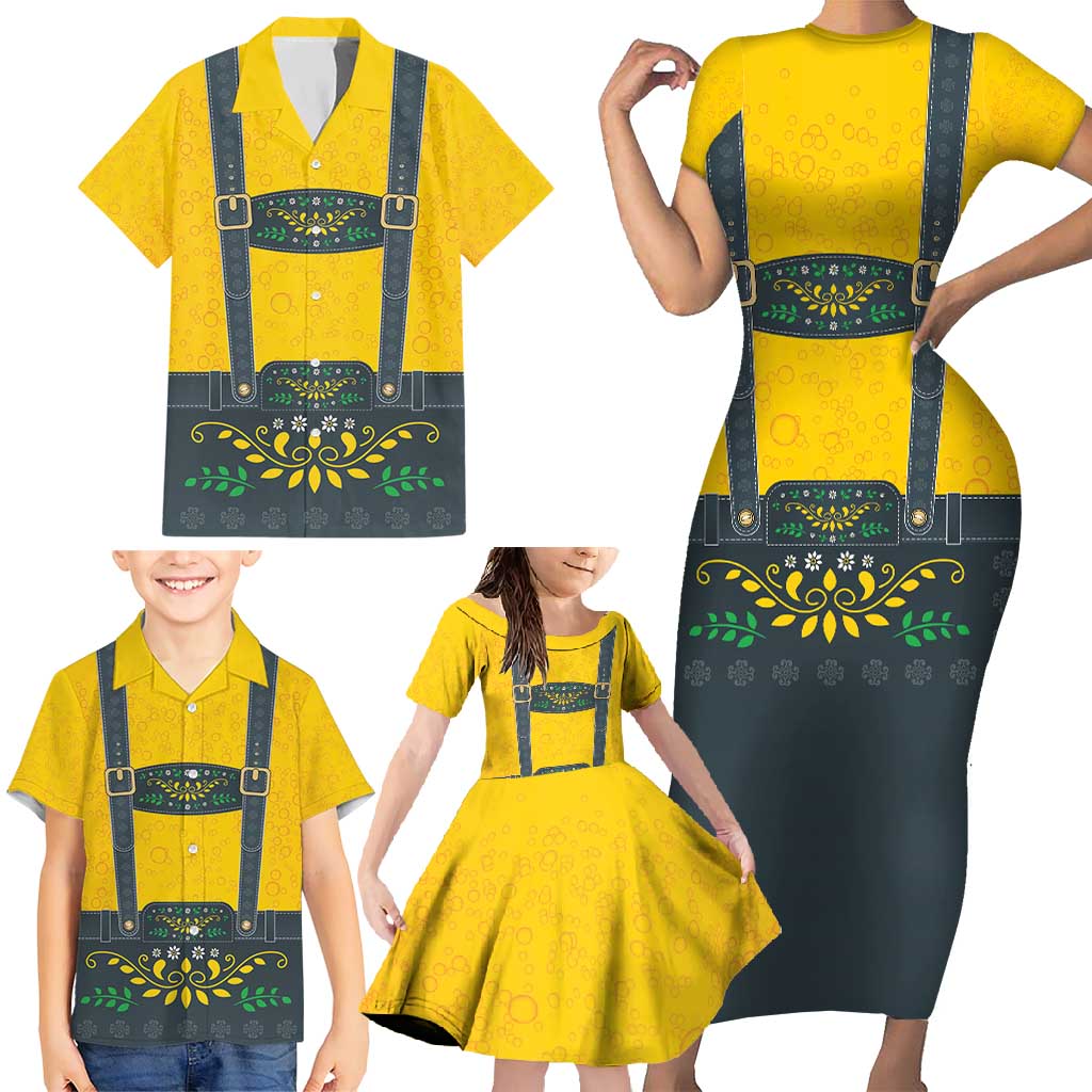 Lederhosen Oktoberfest Family Matching Short Sleeve Bodycon Dress and Hawaiian Shirt Bavarian Beer Time - Wonder Print Shop