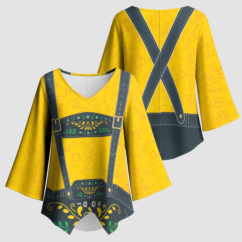 Lederhosen Oktoberfest Kimono Sleeve Blouse Bavarian Beer Time - Wonder Print Shop