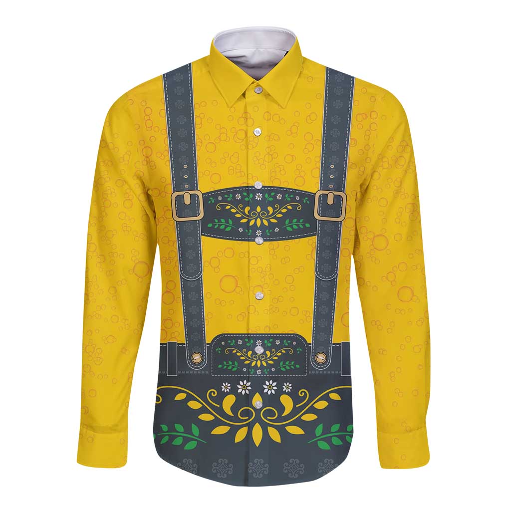 Lederhosen Oktoberfest Long Sleeve Button Shirt Bavarian Beer Time - Wonder Print Shop