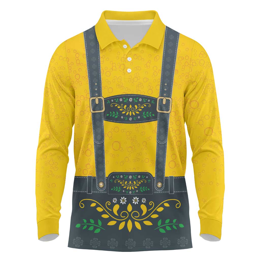 Lederhosen Oktoberfest Long Sleeve Polo Shirt Bavarian Beer Time - Wonder Print Shop