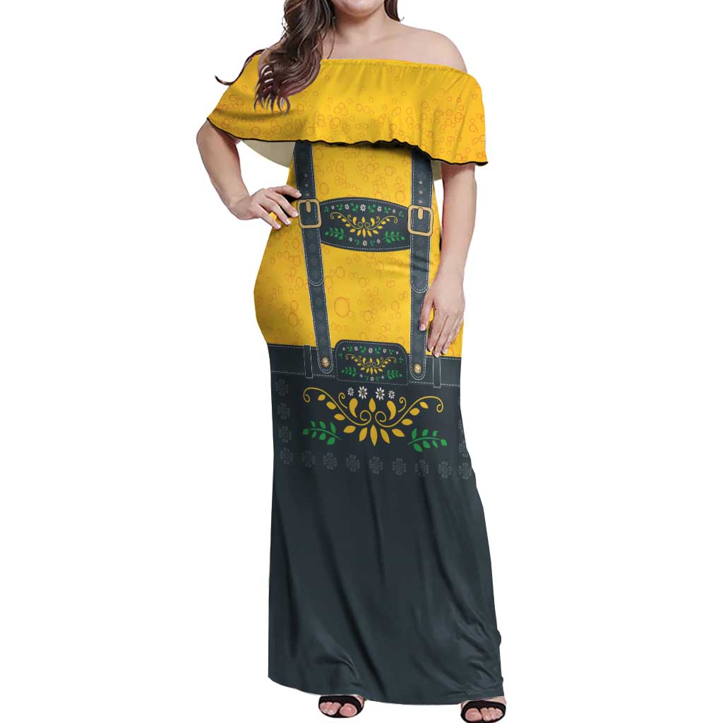 Lederhosen Oktoberfest Off Shoulder Maxi Dress Bavarian Beer Time - Wonder Print Shop