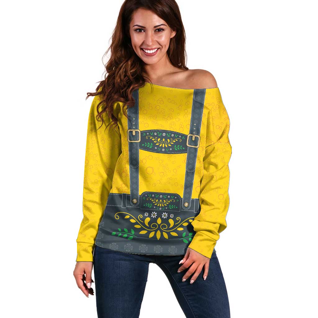 Lederhosen Oktoberfest Off Shoulder Sweater Bavarian Beer Time - Wonder Print Shop