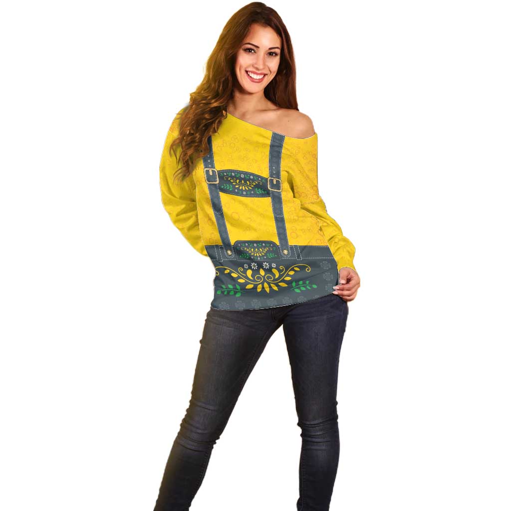 Lederhosen Oktoberfest Off Shoulder Sweater Bavarian Beer Time - Wonder Print Shop