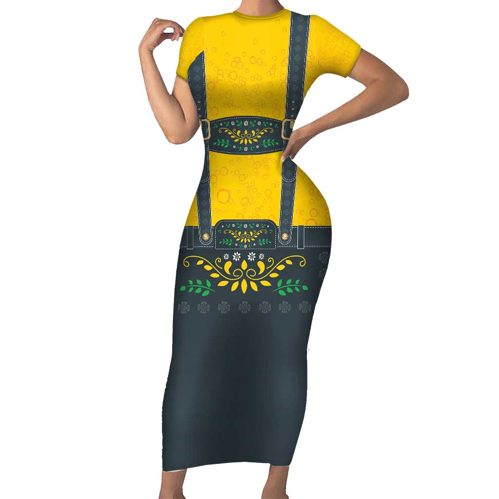 Lederhosen Oktoberfest Short Sleeve Bodycon Dress Bavarian Beer Time - Wonder Print Shop
