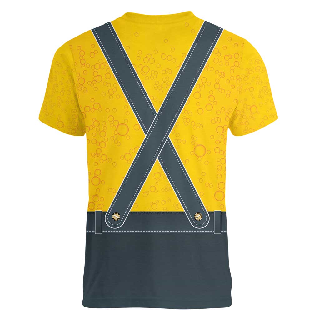 Lederhosen Oktoberfest Women V-Neck T-Shirt Bavarian Beer Time - Wonder Print Shop